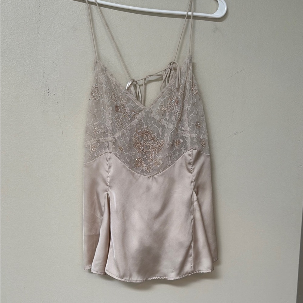 Free People Cream Asymmetrical Tie Front Camisole